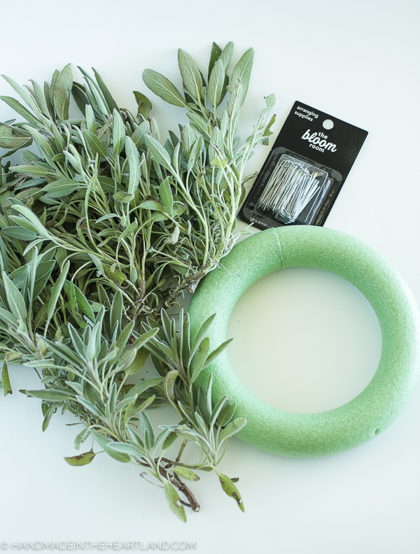 supplies for making fresh sage wreath