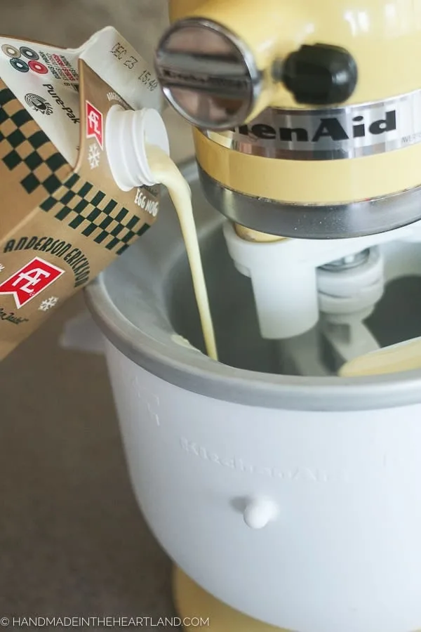 pouring eggnog into ice cream maker