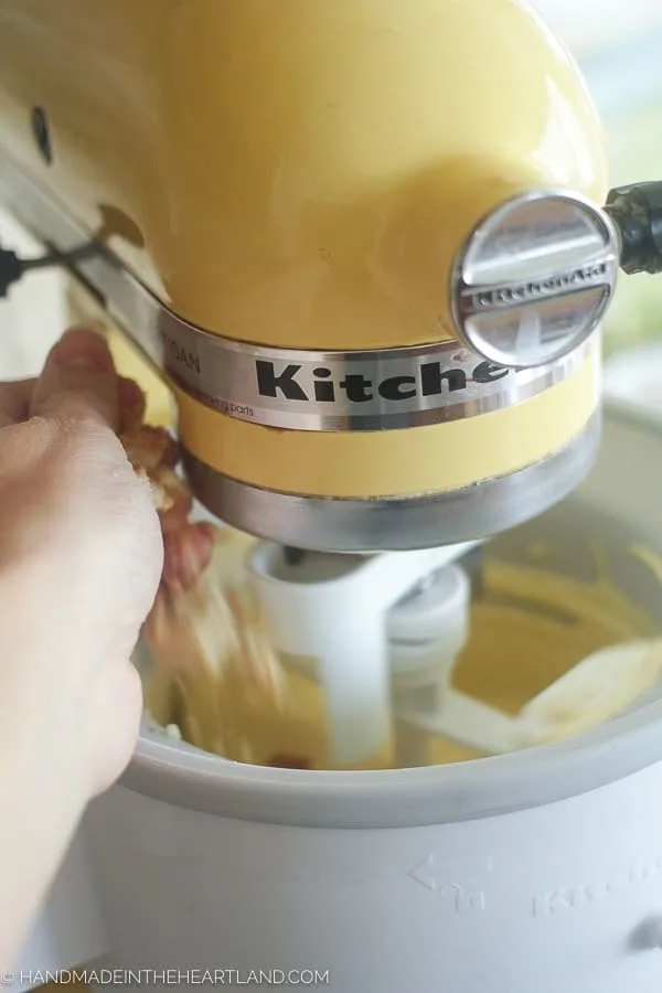 putting cookies into ice cream maker