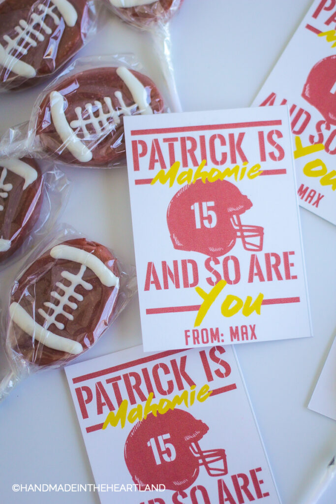 Patrick is mahomie valentine card with football shaped suckers