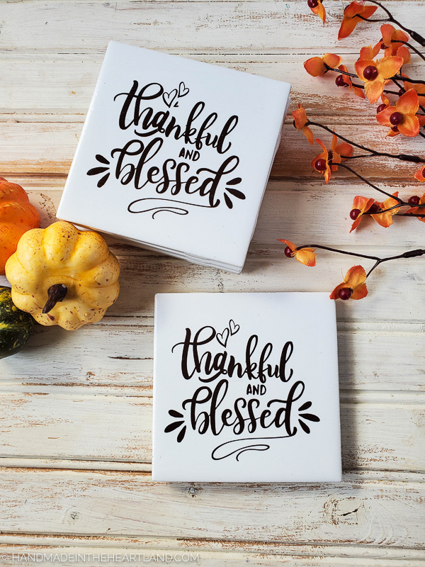 thankful and blessed diy ceramic tile coasters