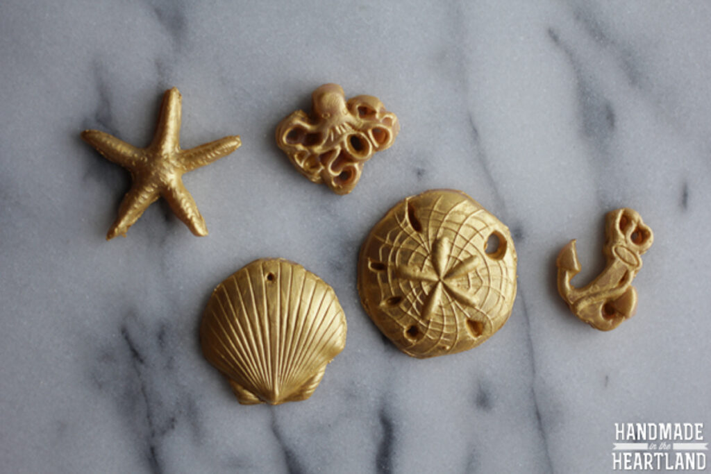 polymer clay beads painted gold