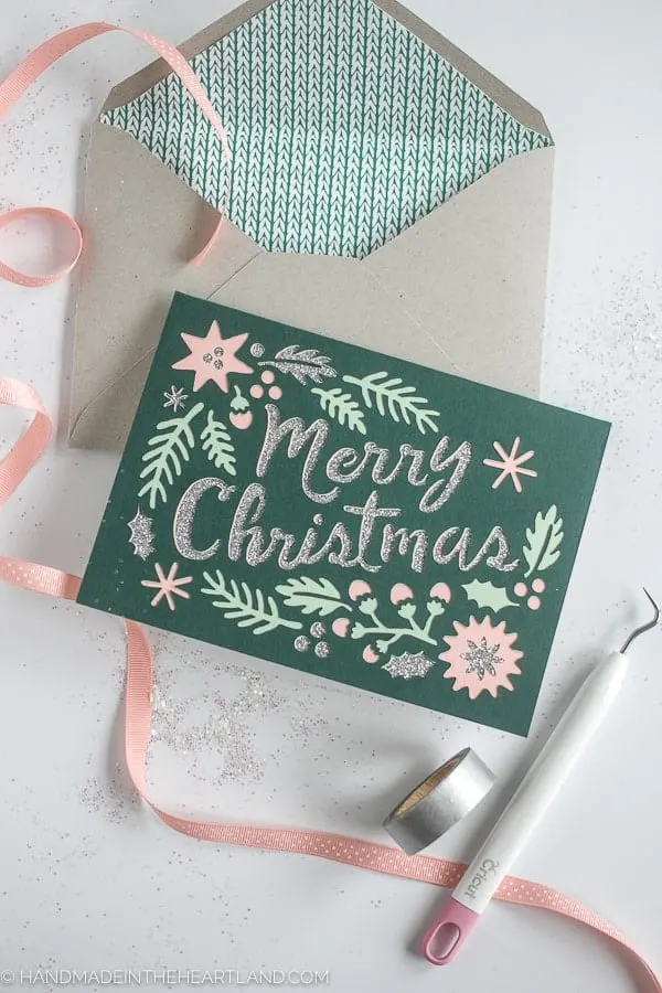 Beautiful vintage inspired paper cut out Cricut Christmas card