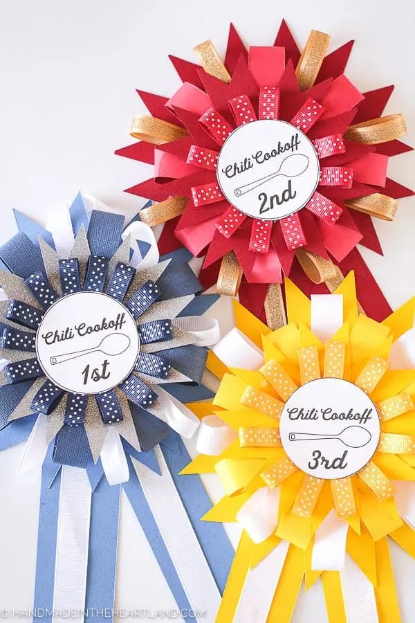 Image of handmade paper chili cook off prize ribbons