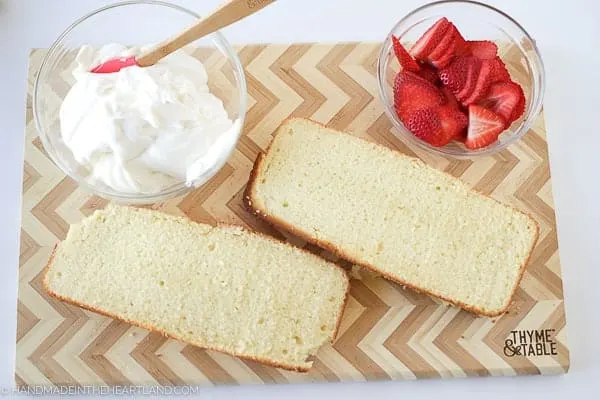 sliced lengthwise strawberry shortcake cake