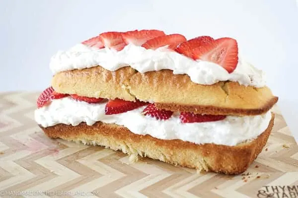 finished layered strawberry shortcake cake