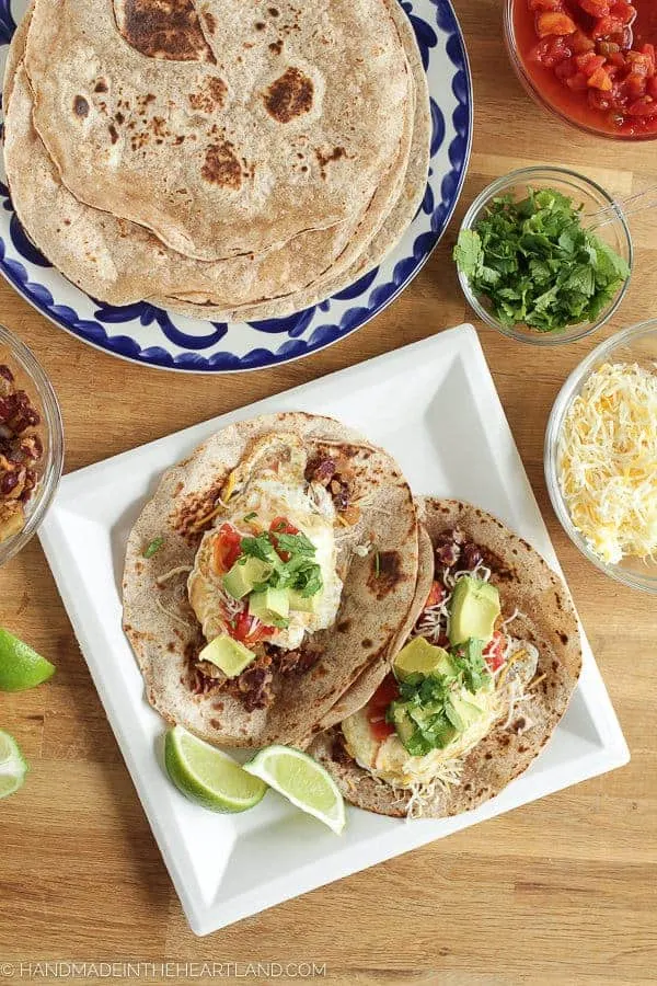 Mexican spiced breakfast tacos with whole wheat tortillas