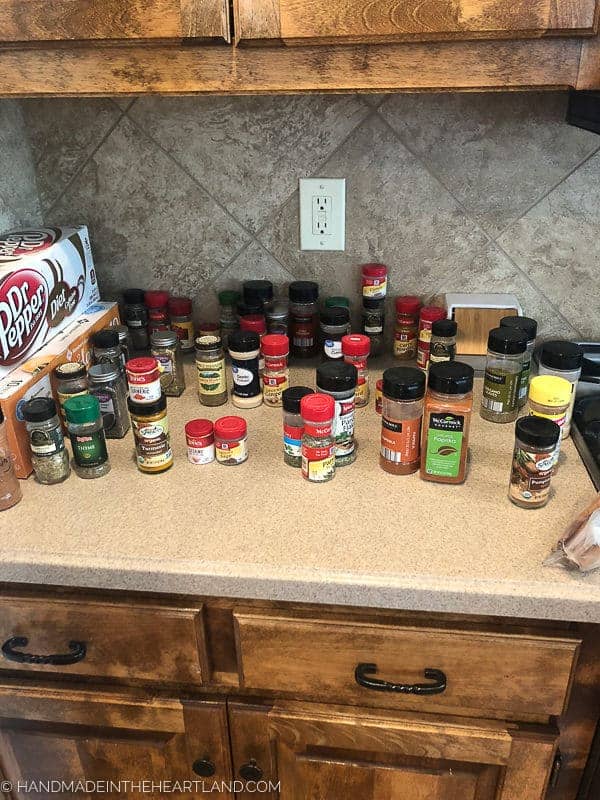 Image of random spice containers on counter