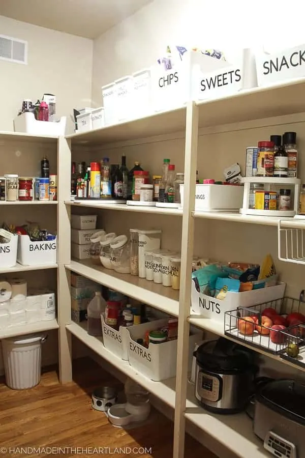 Image of nice organized pantry using Ikea containers and Cricut cut vinyl labels