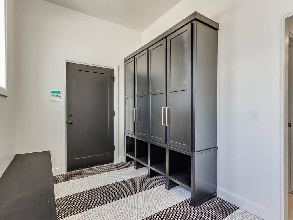 Mudroom Cabinets and bench painted Tricorn Black