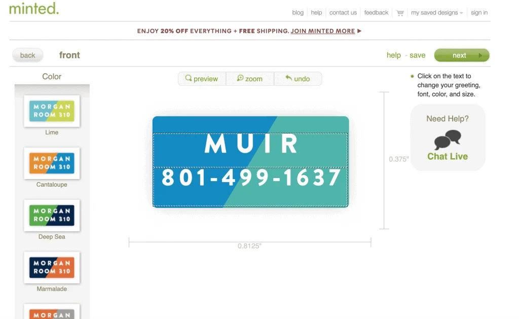 Creating name labels on minted.com
