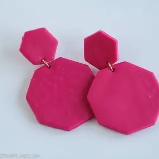 bright pink clay hexagon earrings