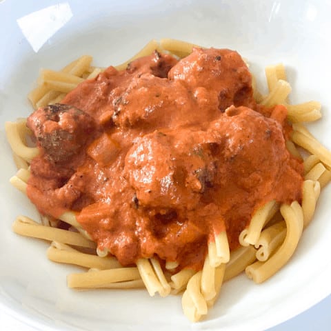 Sausage Meatball Pasta Bake with Vodka Sauce