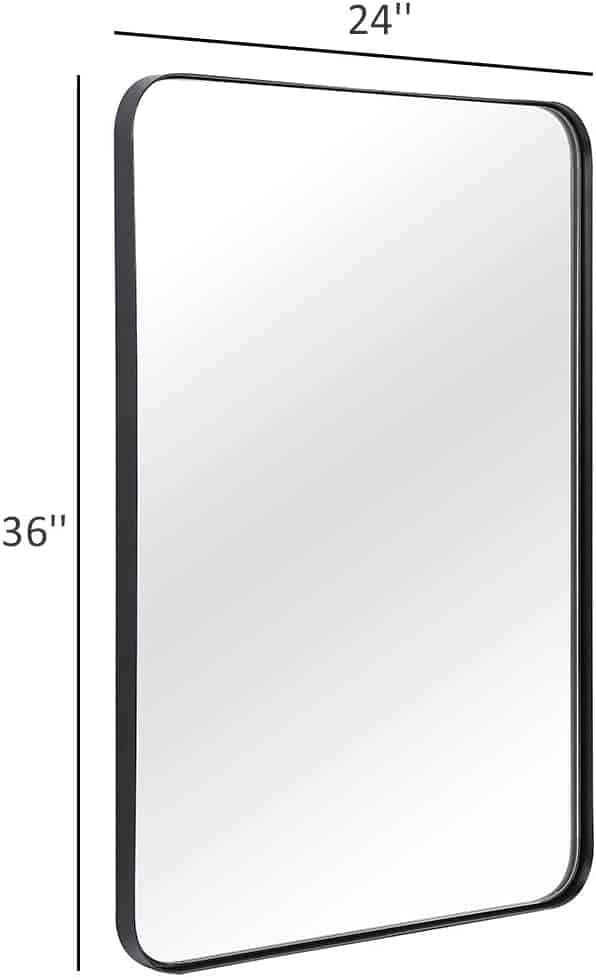 black 24" x 36" rounded edge rectangle mirror
