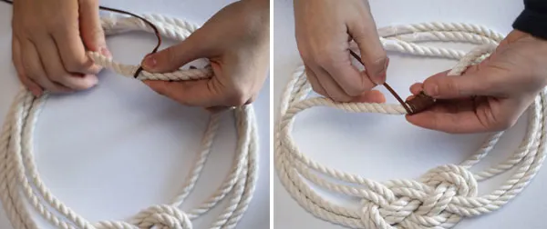 finishing the Nautical knot rope necklace