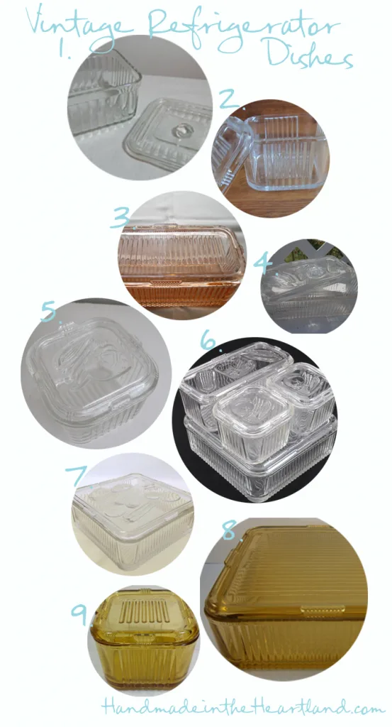 Different styles of federal glass refrigerator dishes