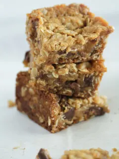 3 salty carmelita bars stacked on top of each other