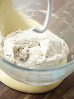 Pizza dough after mixing in stand mixer