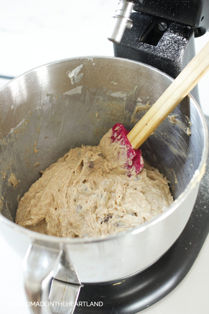 banana bread batter in a stand mixer bowl