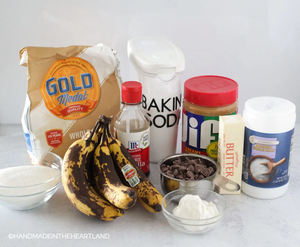 ingredients for peanut butter banana bread