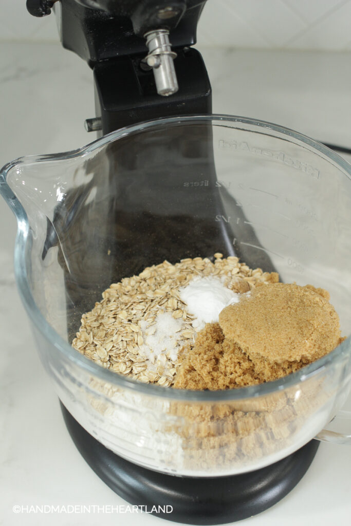 Dry Ingredients for carmlitas in the bowl of a stand mixer